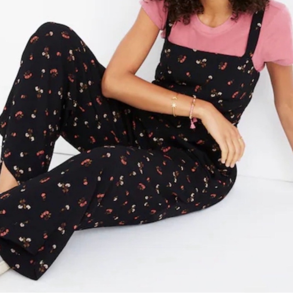 Madewell Smocked Crop Wide Leg Jumpsuit in Floral Toss